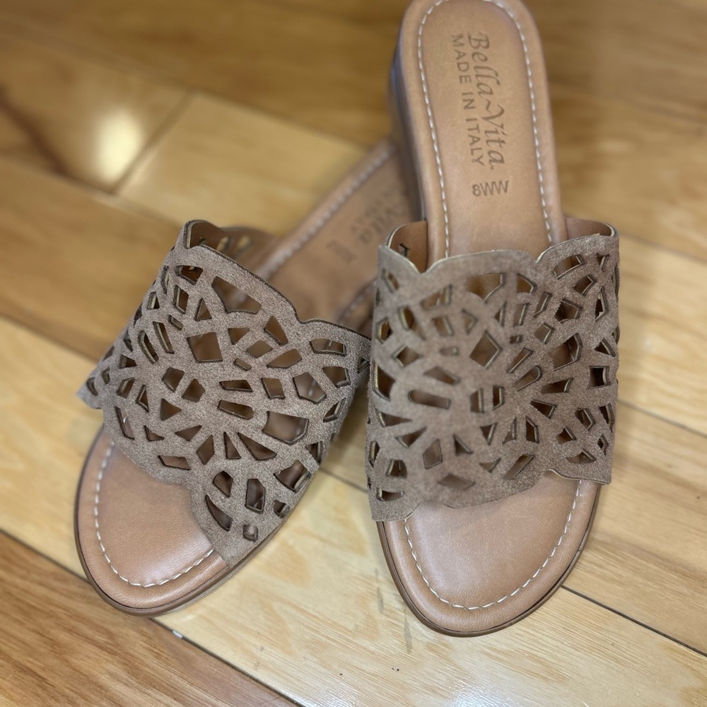 NWOT Bella Vita Women's Cas-Italy Tan Wedge Slide Sandals - Picture 9 of 12